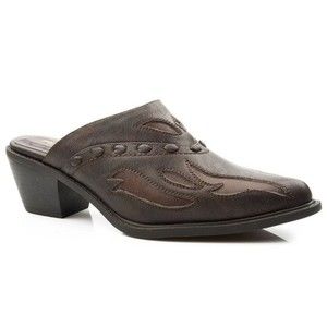 New Roper Size 9 Beth Brown Faux Vegan Leather Inlay Western Slip On Mules Shoes
